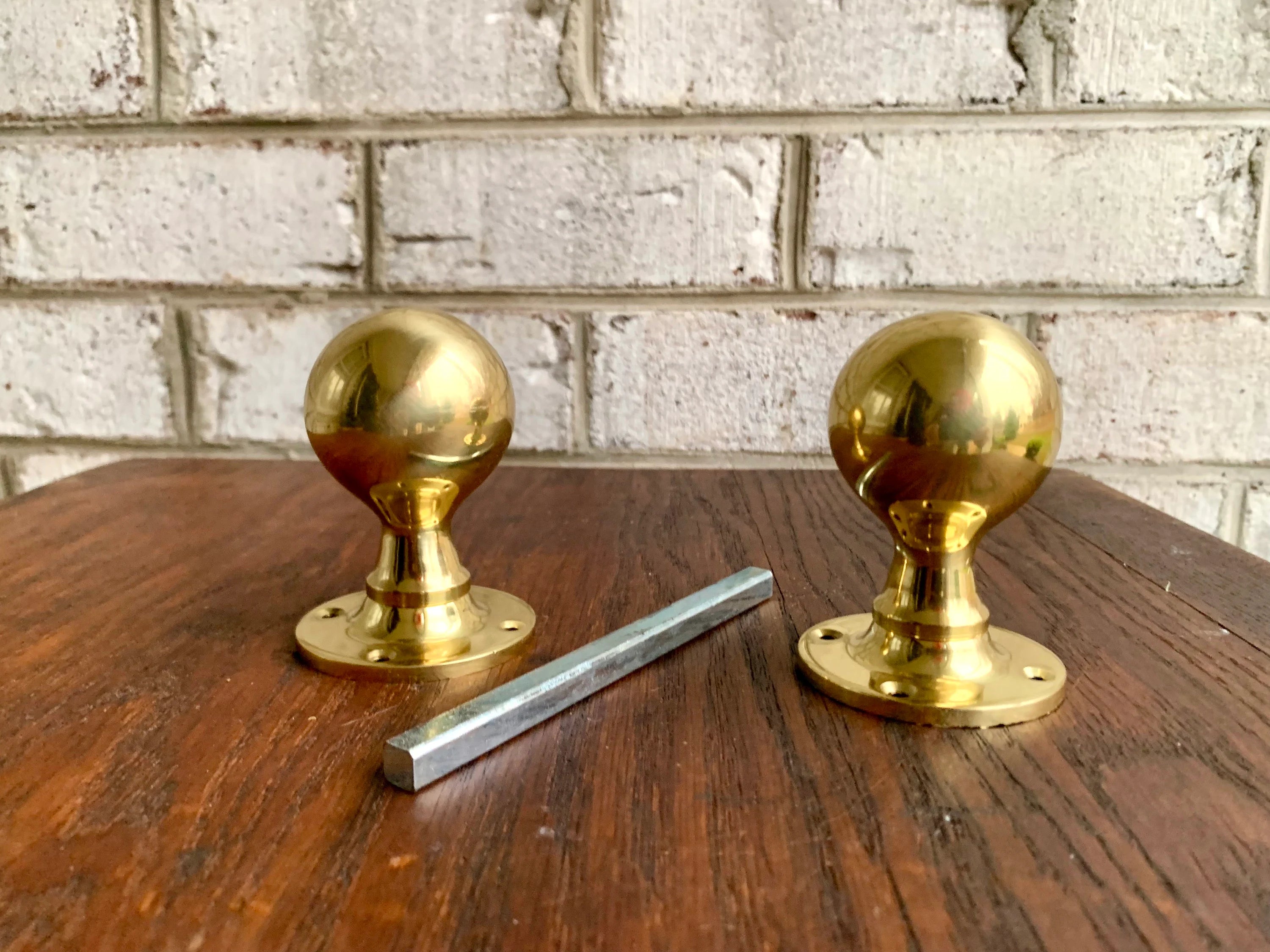 Solid Brass Smooth Round Door Knobs | Thick Brass Salvaged Door Knobs | Restoration Door Knobs | Antique Style Door Knobs
