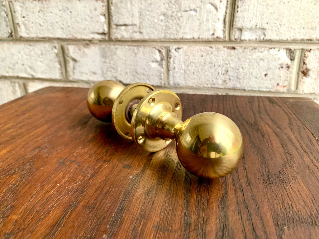Solid Brass Smooth Round Door Knobs | Thick Brass Salvaged Door Knobs | Restoration Door Knobs | Antique Style Door Knobs