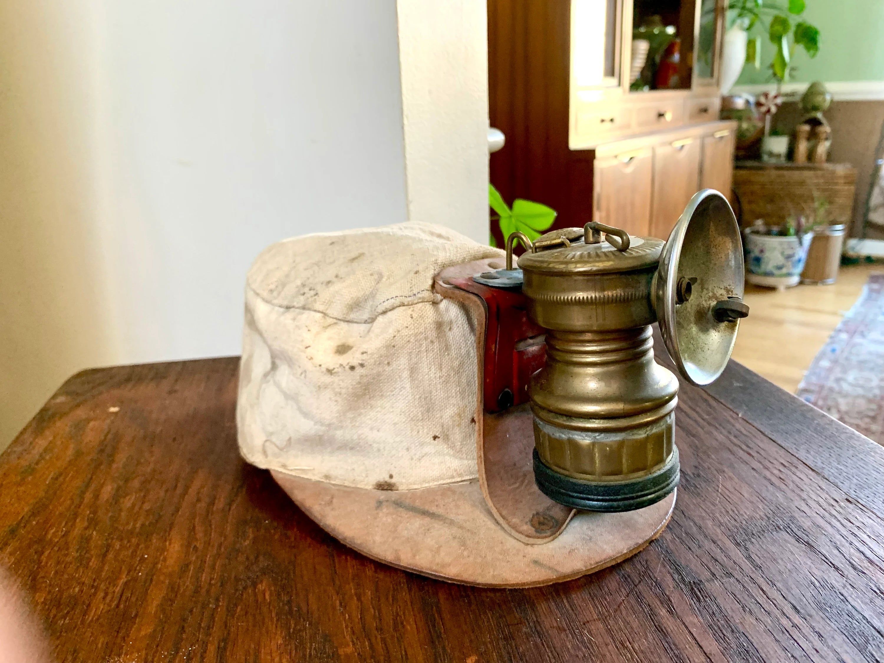 Vtg Butterfly Carbide Coal Miners Lamp with Hat | Brass Carbide Coal Miners Headlamp | Coal Miners Hat with Lamp | Original Miners Cap