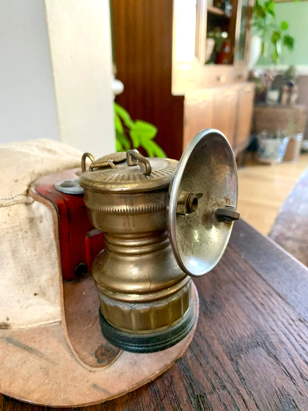 Vtg Butterfly Carbide Coal Miners Lamp with Hat | Brass Carbide Coal Miners Headlamp | Coal Miners Hat with Lamp | Original Miners Cap