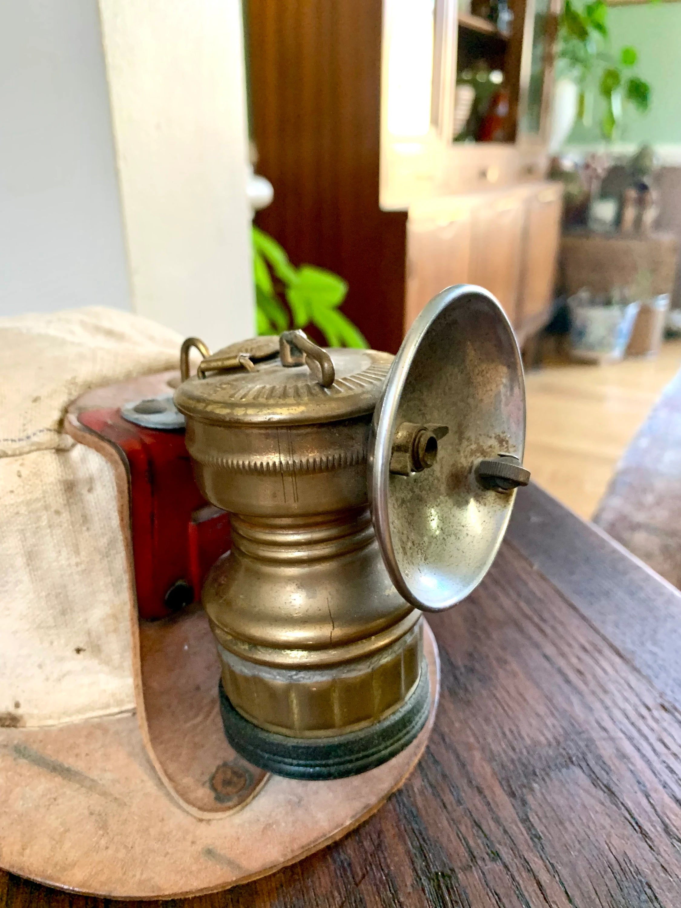 Vtg Butterfly Carbide Coal Miners Lamp with Hat | Brass Carbide Coal Miners Headlamp | Coal Miners Hat with Lamp | Original Miners Cap