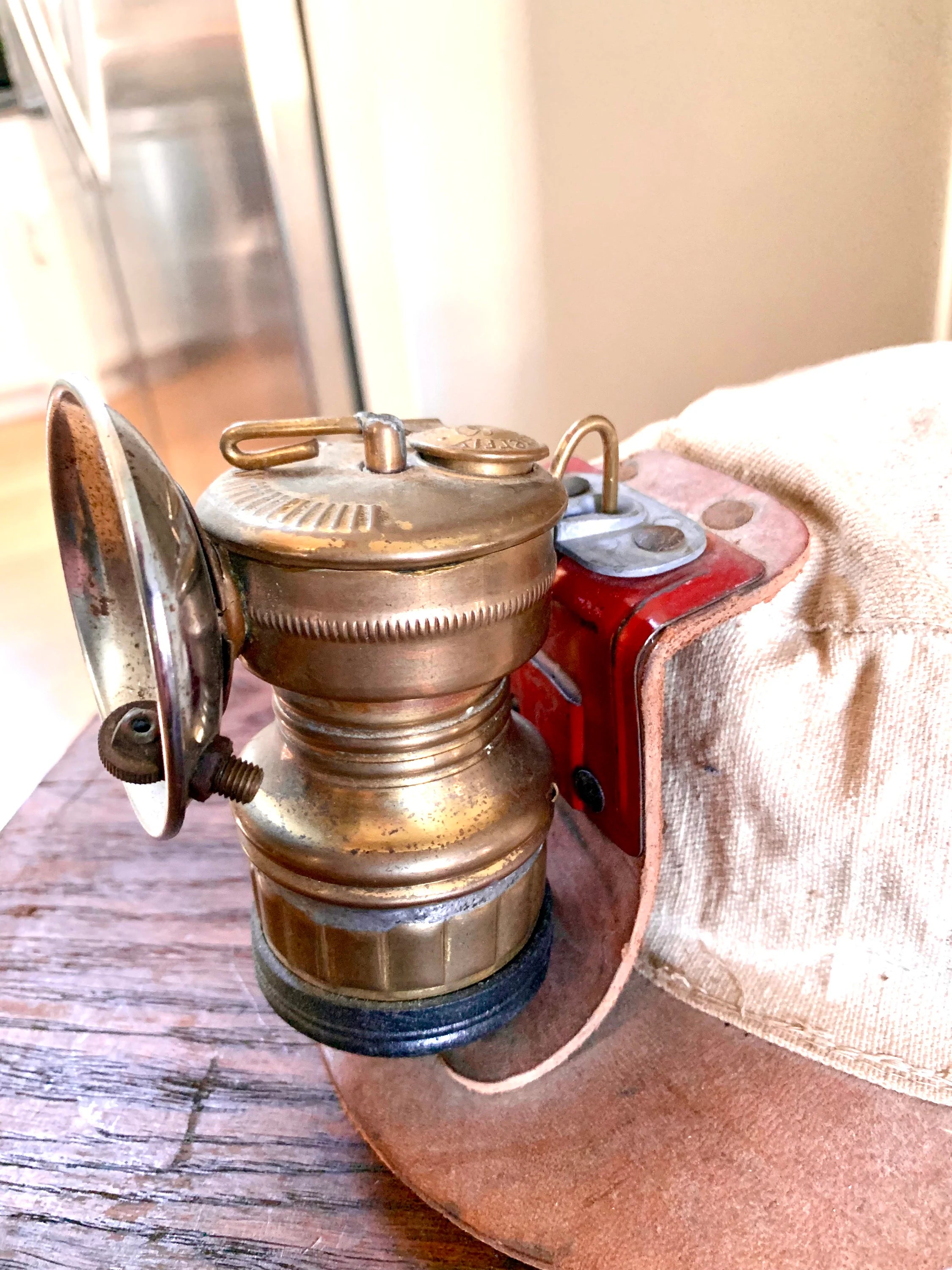 Vtg Butterfly Carbide Coal Miners Lamp with Hat | Brass Carbide Coal Miners Headlamp | Coal Miners Hat with Lamp | Original Miners Cap
