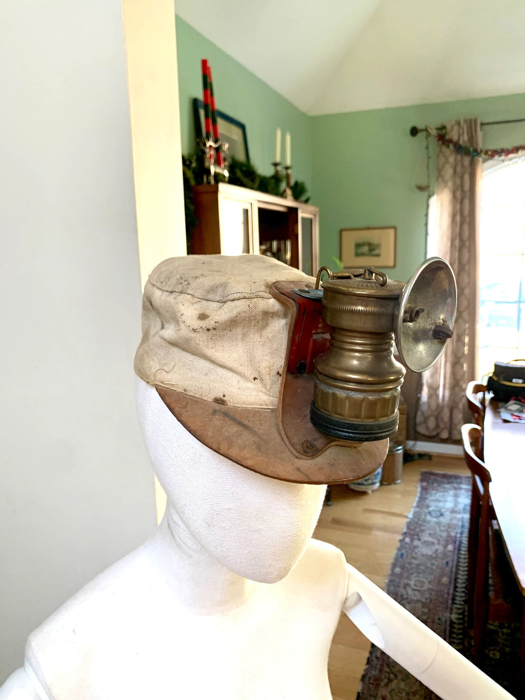 Vtg Butterfly Carbide Coal Miners Lamp with Hat | Brass Carbide Coal Miners Headlamp | Coal Miners Hat with Lamp | Original Miners Cap