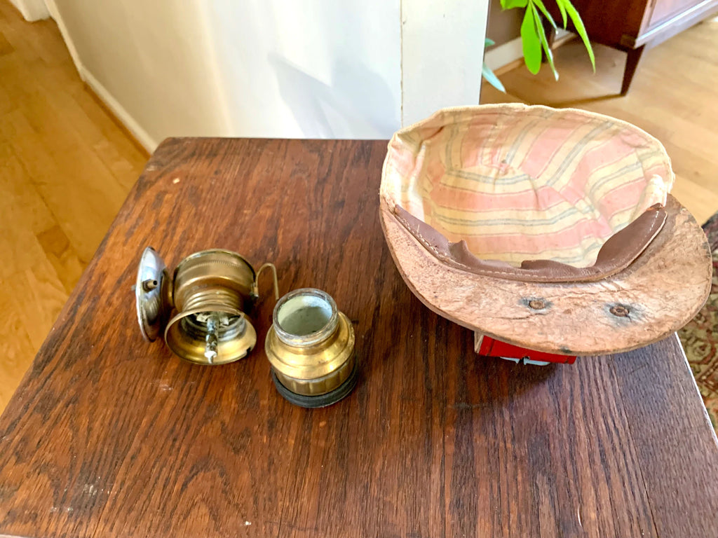 Vtg Butterfly Carbide Coal Miners Lamp with Hat | Brass Carbide Coal Miners Headlamp | Coal Miners Hat with Lamp | Original Miners Cap