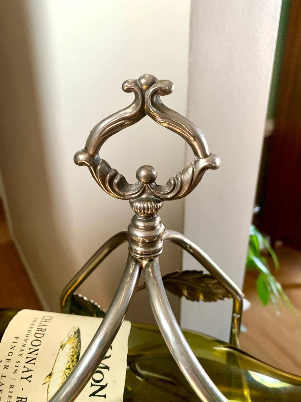Vtg Stainless Steel Wine Rack | 3 Bottle Wine Rack| Metal Counter Wine Rack| Leaf Design Wine Rack| Metal Wine Storage | Vine Wine Rack