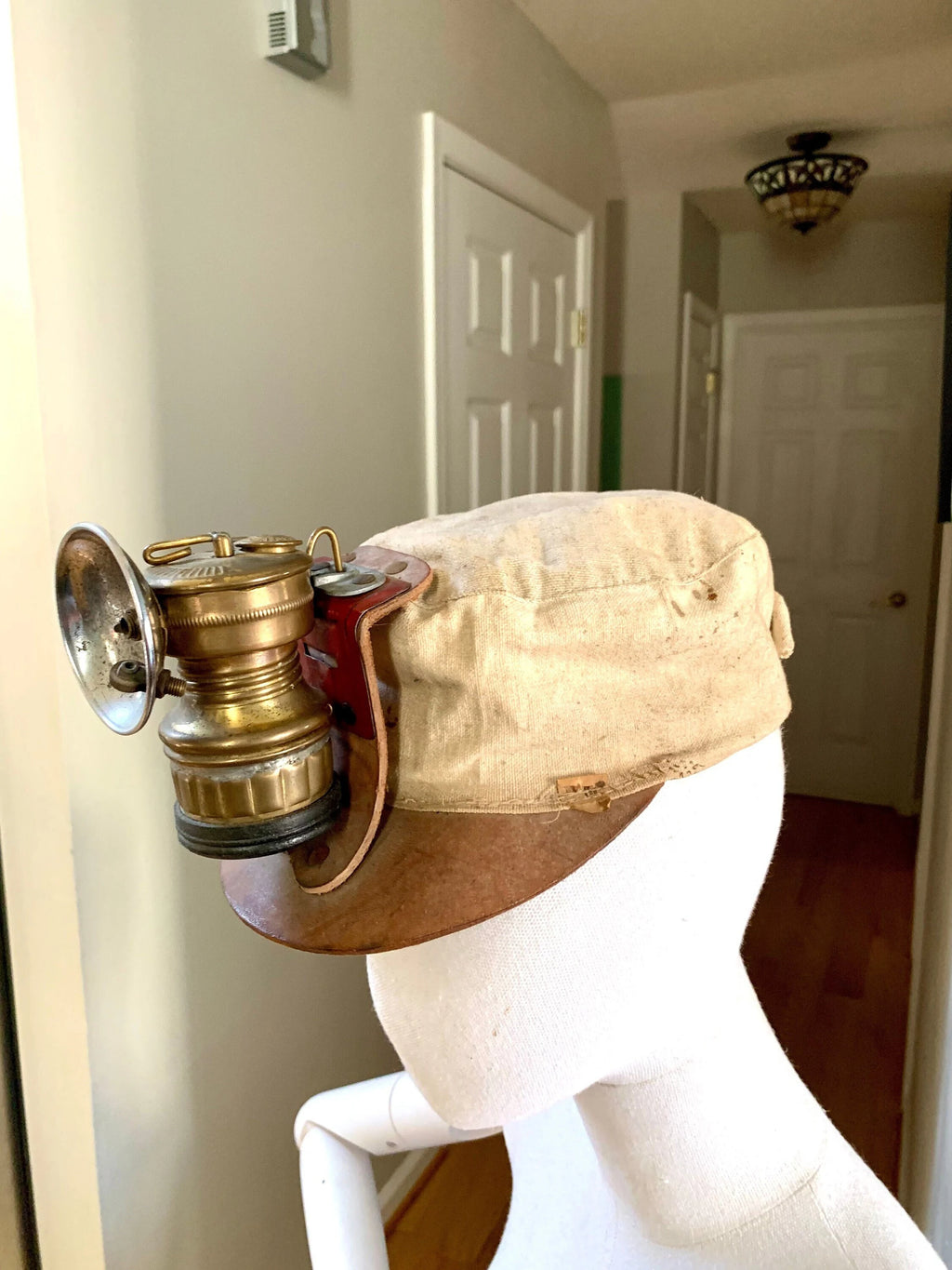 Vtg Butterfly Carbide Coal Miners Lamp with Hat | Brass Carbide Coal Miners Headlamp | Coal Miners Hat with Lamp | Original Miners Cap