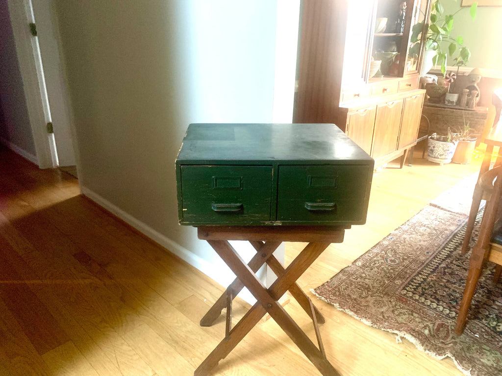 Vtg Wooden Green Card Catalog | Wood Card Catalog Cabinet | Rustic Storage | 2 Drawer Cabinet | Library Card Catalog | Office Decor
