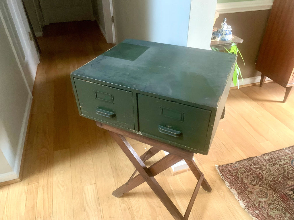 Vtg Wooden Green Card Catalog | Wood Card Catalog Cabinet | Rustic Storage | 2 Drawer Cabinet | Library Card Catalog | Office Decor