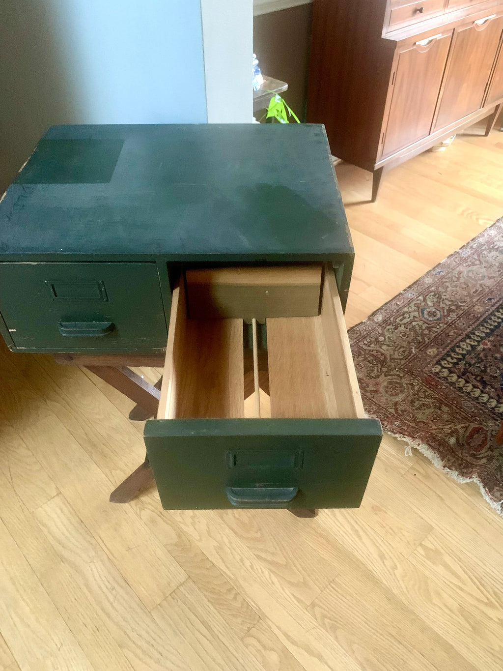 Vtg Wooden Green Card Catalog | Wood Card Catalog Cabinet | Rustic Storage | 2 Drawer Cabinet | Library Card Catalog | Office Decor