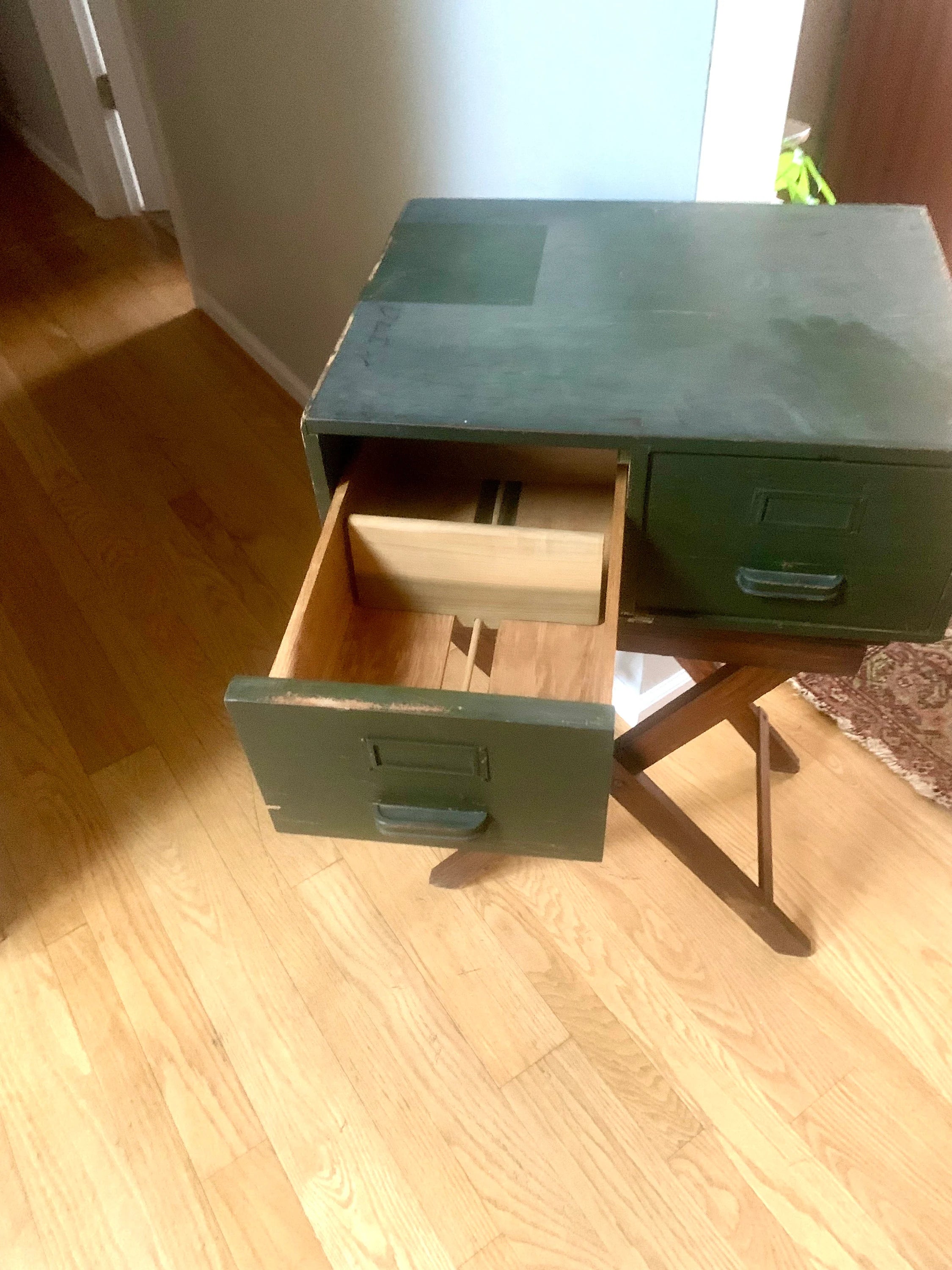 Vtg Wooden Green Card Catalog | Wood Card Catalog Cabinet | Rustic Storage | 2 Drawer Cabinet | Library Card Catalog | Office Decor