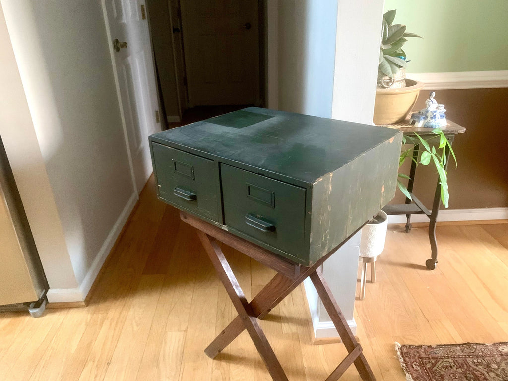 Vtg Wooden Green Card Catalog | Wood Card Catalog Cabinet | Rustic Storage | 2 Drawer Cabinet | Library Card Catalog | Office Decor