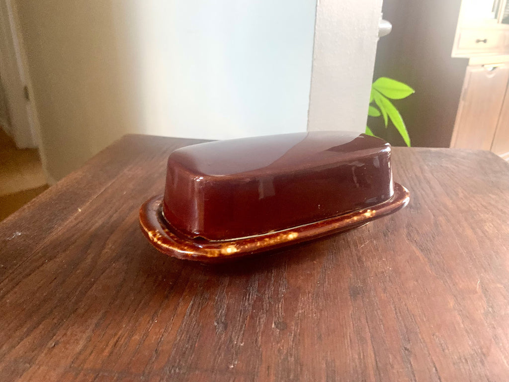 Vintage McCoy 7013 Butter Dish | Brown Drip Ceramic McCoy Butter Dish | Lidded McCoy Butter Dish | McCoy Covered Butter Dish