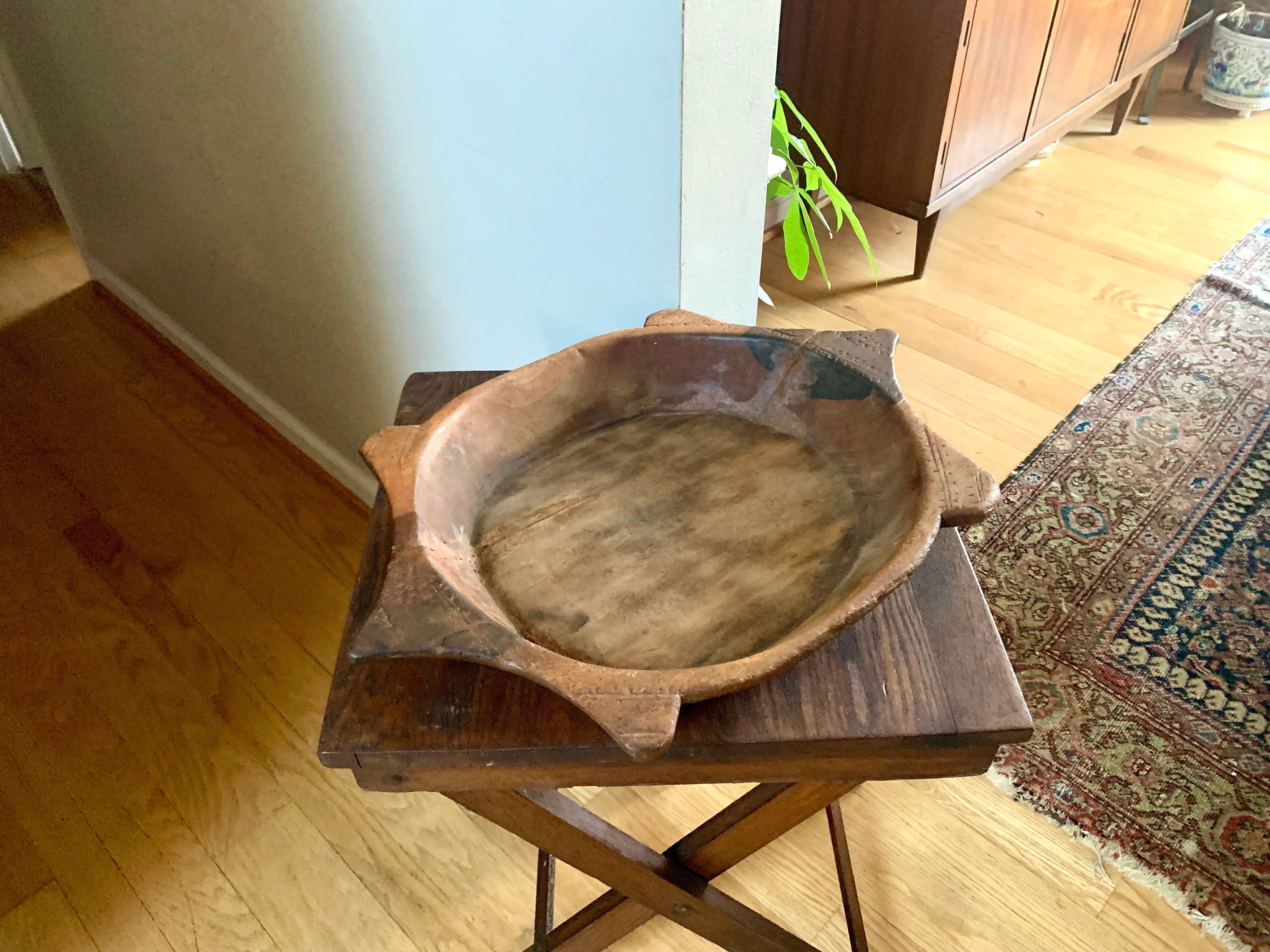 Antique Wooden Carved Chapati Bowl | Hand Carved Flat Bread Bowl | Wood Indian Bread Bowl | Tortoise Shaped Wood Dough Bowl | Primitive Bowl
