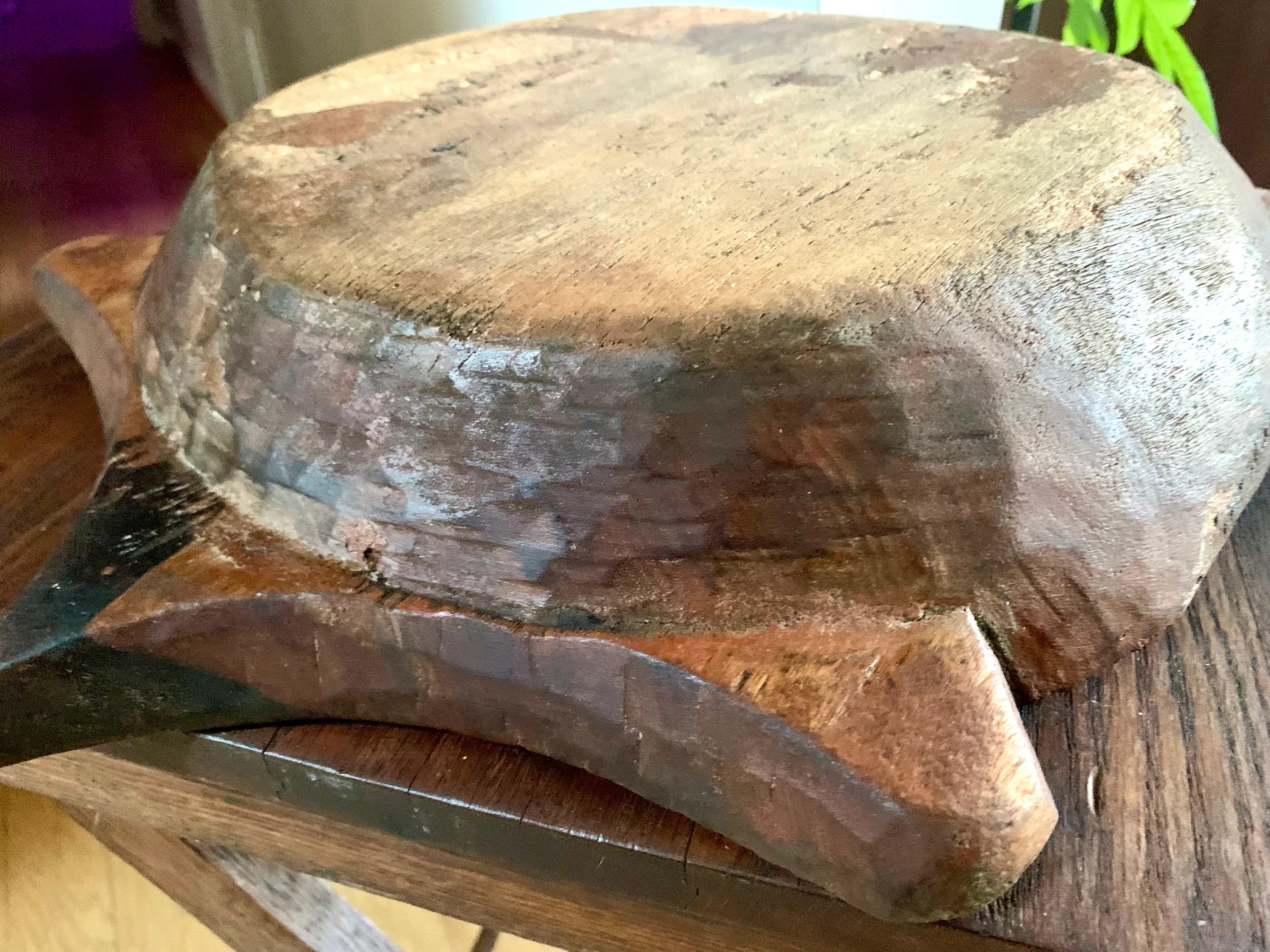Antique Wooden Carved Chapati Bowl | Hand Carved Flat Bread Bowl | Wood Indian Bread Bowl | Tortoise Shaped Wood Dough Bowl | Primitive Bowl