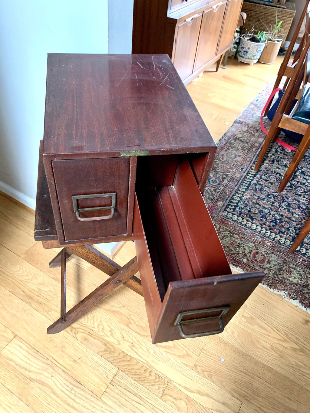 Vintage Rustic Industrial Filing Cabinet | Metal Faux Wood Index Card Cabinet | Two Drawer Storage | Industrial Storage Bin | File Cabinet