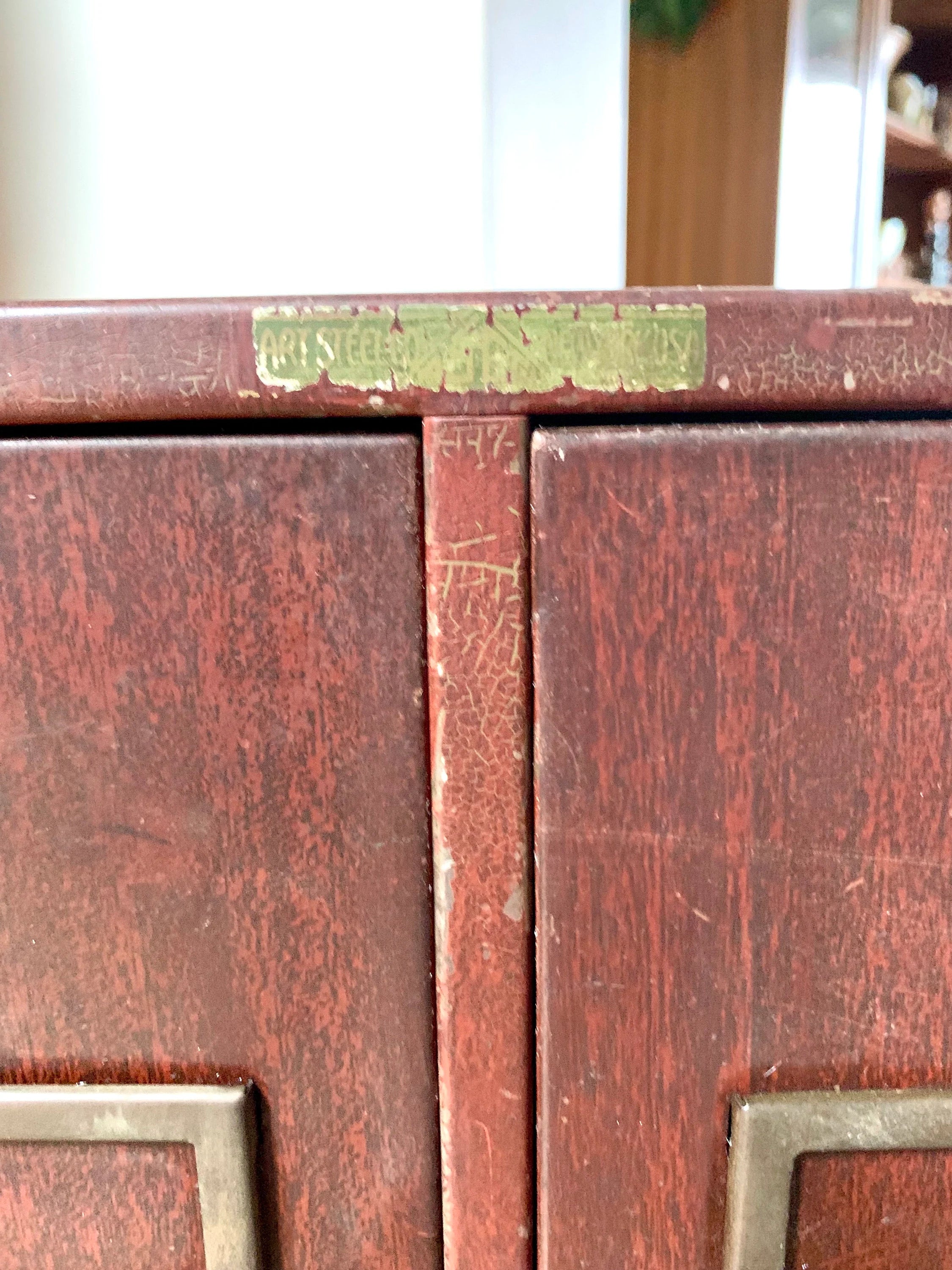 Vintage Rustic Industrial Filing Cabinet | Metal Faux Wood Index Card Cabinet | Two Drawer Storage | Industrial Storage Bin | File Cabinet