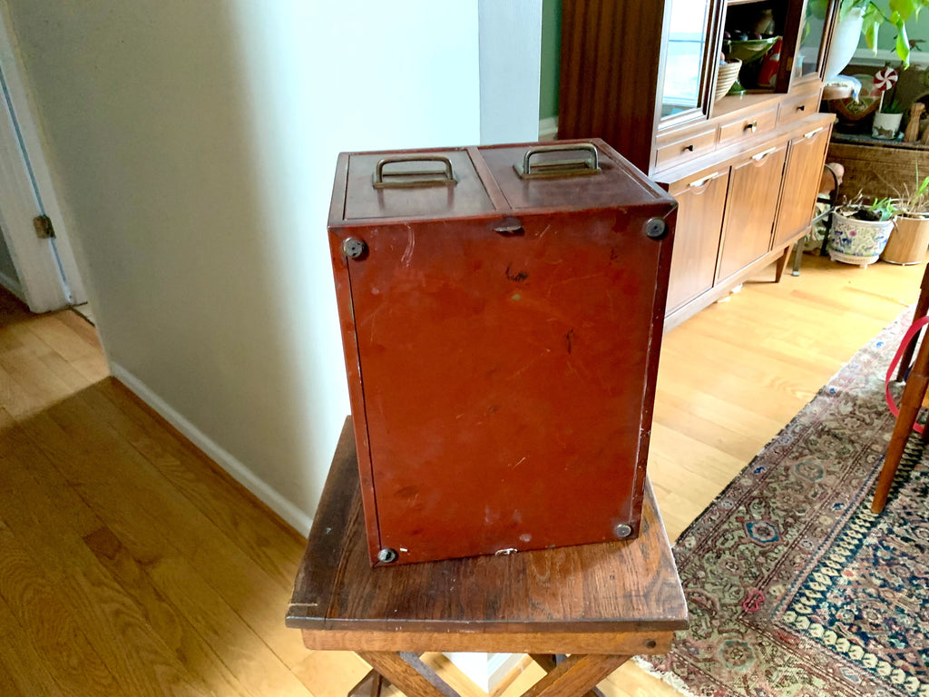 Vintage Rustic Industrial Filing Cabinet | Metal Faux Wood Index Card Cabinet | Two Drawer Storage | Industrial Storage Bin | File Cabinet