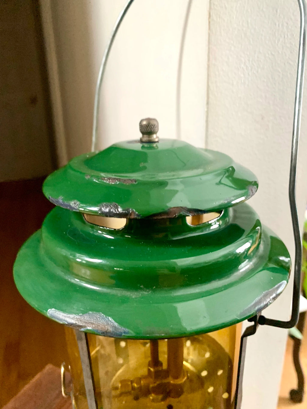 Vintage Coleman Model 220F Lantern | Coleman 1965 Coleman Lantern | Yellow Glass Model 220F Coleman Lantern | Yellow Glass Duel Mantel