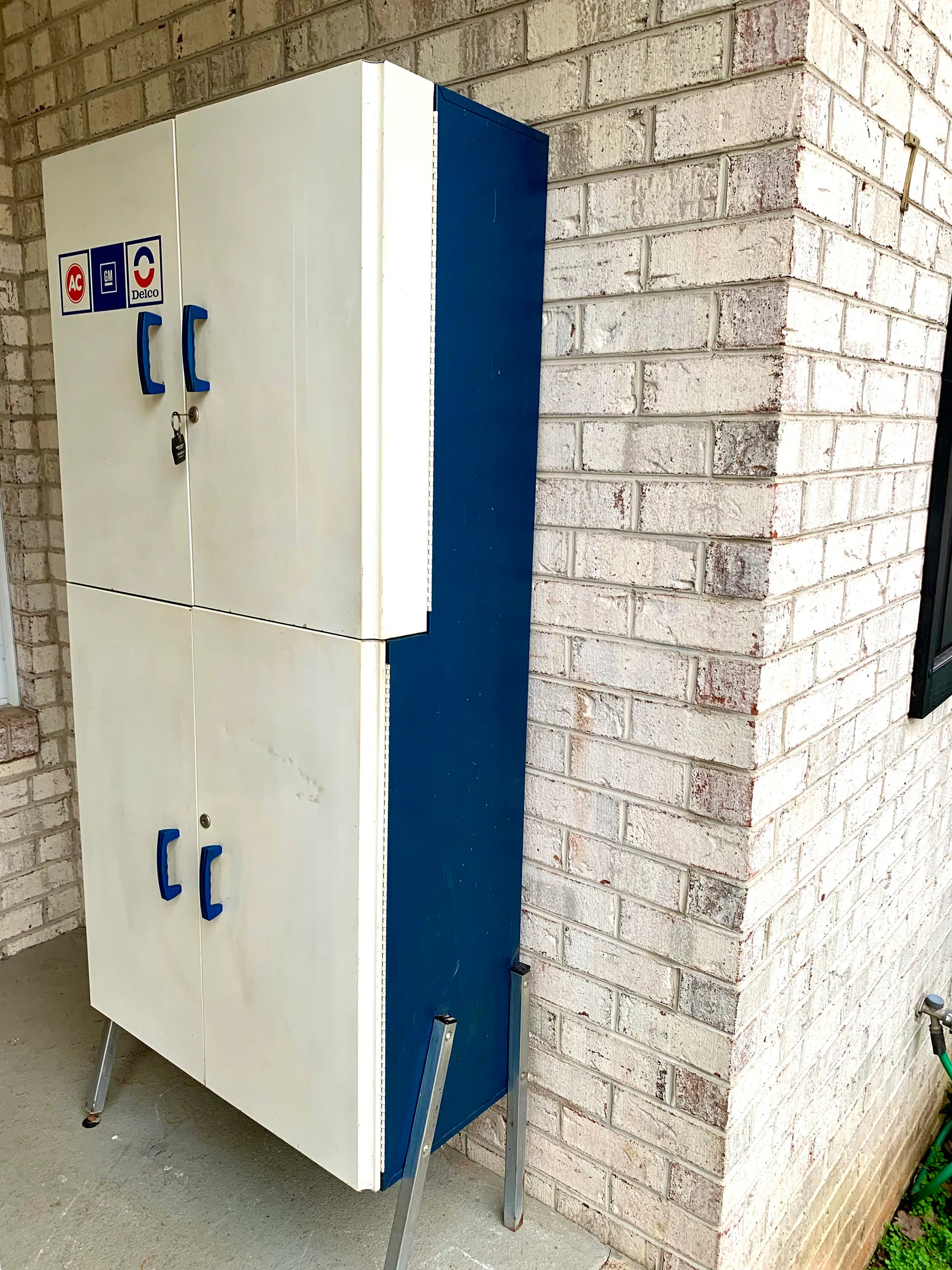 Vtg Metal AC Delco Standing Cabinet| GM Ac Delco Metal Parts Cabinet | GM Automotive Advertisement Bin | Industrial Automotive Cabinet