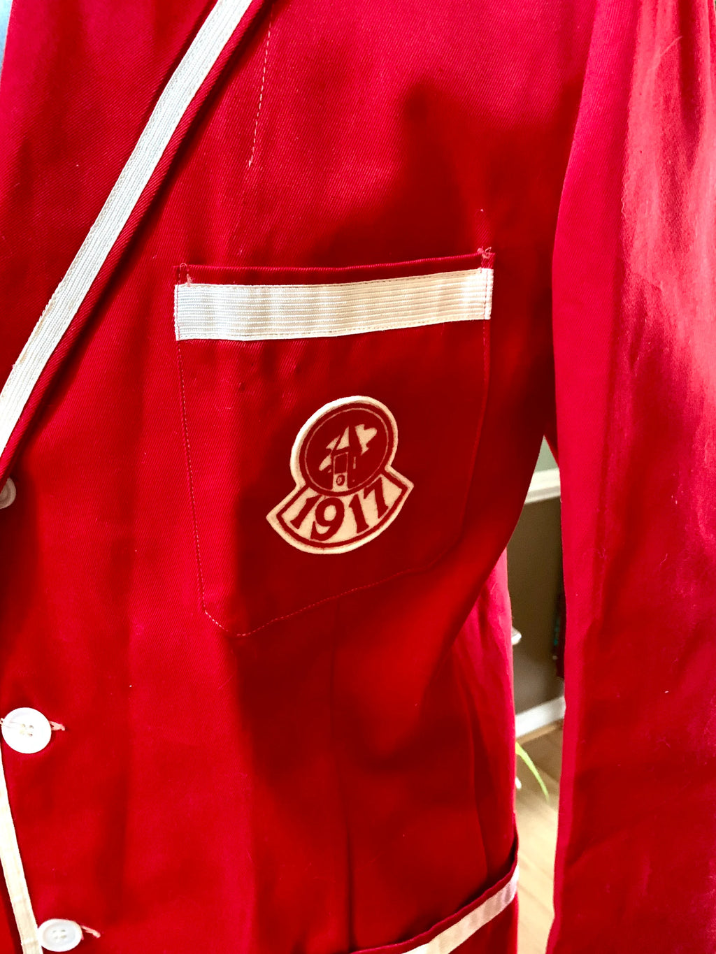 1917 Cornell University Reunion Jacket | Chuck Higbie's Cornell Jacket | Solid Red with White Stripe 1917 Cornell University Jacket