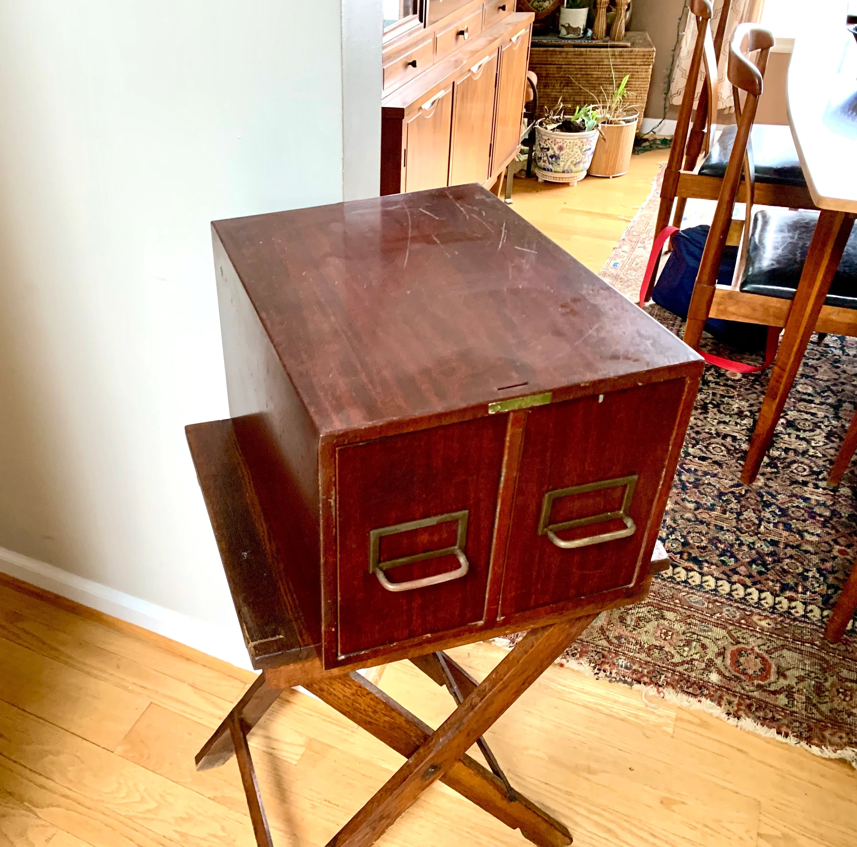 Vintage Rustic Industrial Filing Cabinet | Metal Faux Wood Index Card Cabinet | Two Drawer Storage | Industrial Storage Bin | File Cabinet