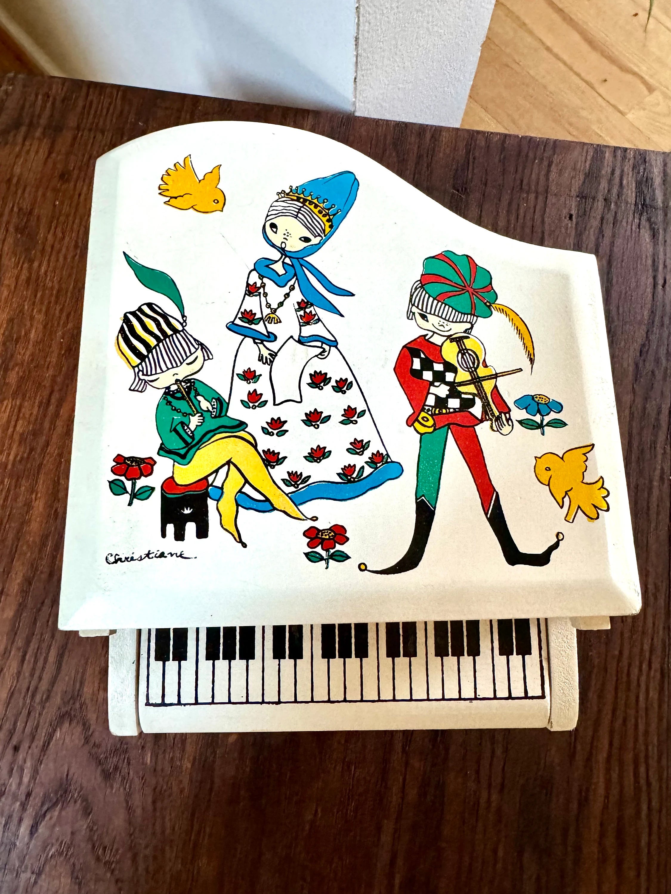 Vintage Piano Jewelry Box | Japan Piano Jewelry Box | Musical Piano Jewelry Box | Piano Music Box | Christiane Painted Piano Music Box