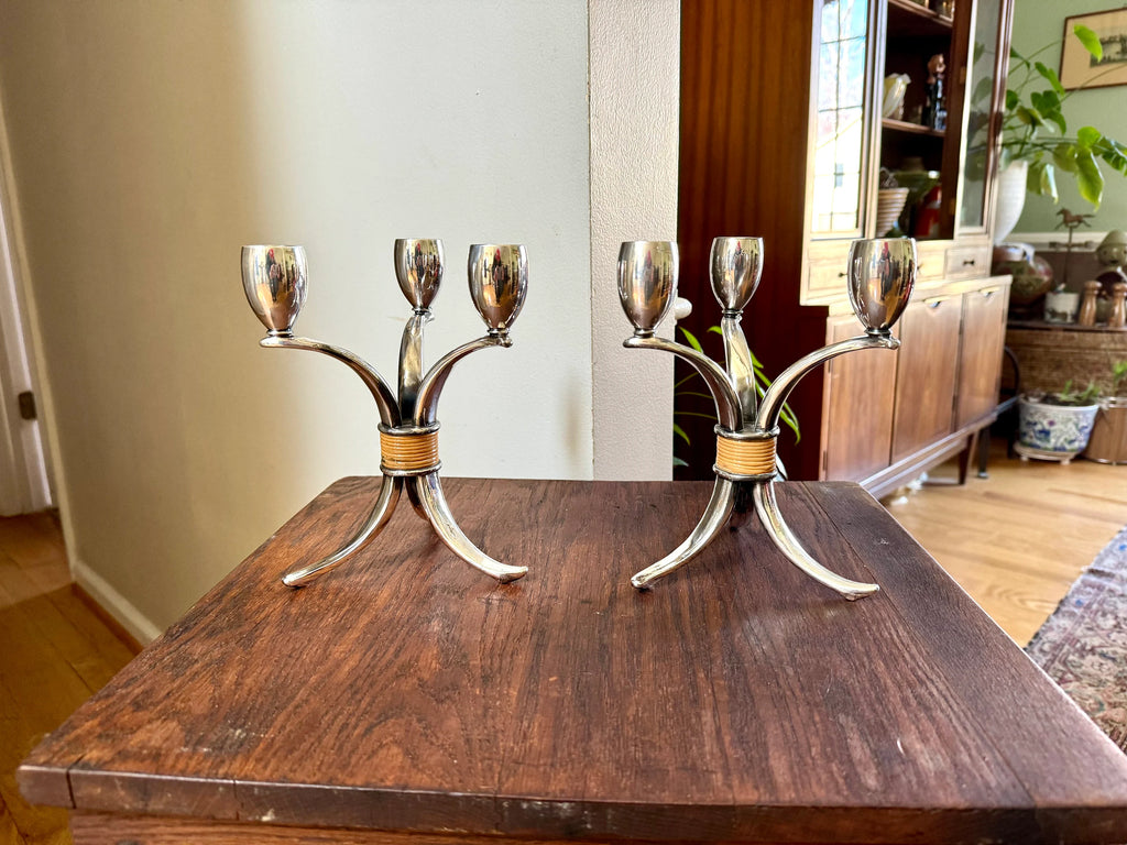 Vintage Pair of Rogers Bros. "Flair" Candlestick Holders | MCM Candle Holders | Tripod Candlestick Holders | 1847 Roger Bros. Candle Holders