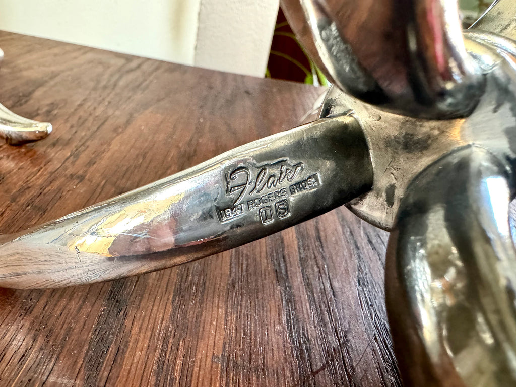 Vintage Pair of Rogers Bros. "Flair" Candlestick Holders | MCM Candle Holders | Tripod Candlestick Holders | 1847 Roger Bros. Candle Holders