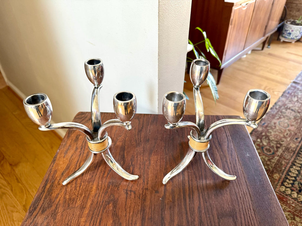 Vintage Pair of Rogers Bros. "Flair" Candlestick Holders | MCM Candle Holders | Tripod Candlestick Holders | 1847 Roger Bros. Candle Holders