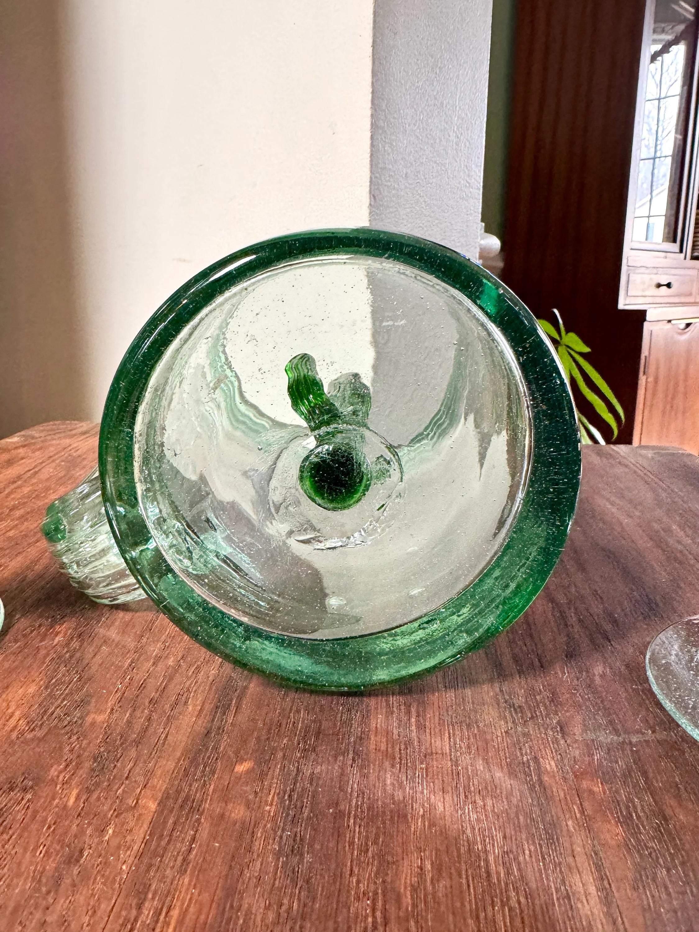 Mexican Glass Margarita Pitcher and Glasses | Hand Blown Saguaro Cactus Cocktail Set | 2 Hand Blown Southwest Glasses and Pitcher