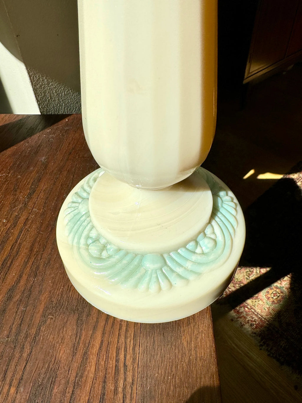 Vintage Pair of Aladdin Alacite Lamps | Ivory Alacite Matching Lamps | Art Deco Alacite Lamps | Ivory and Green Table Lamps | Shades Not Inc