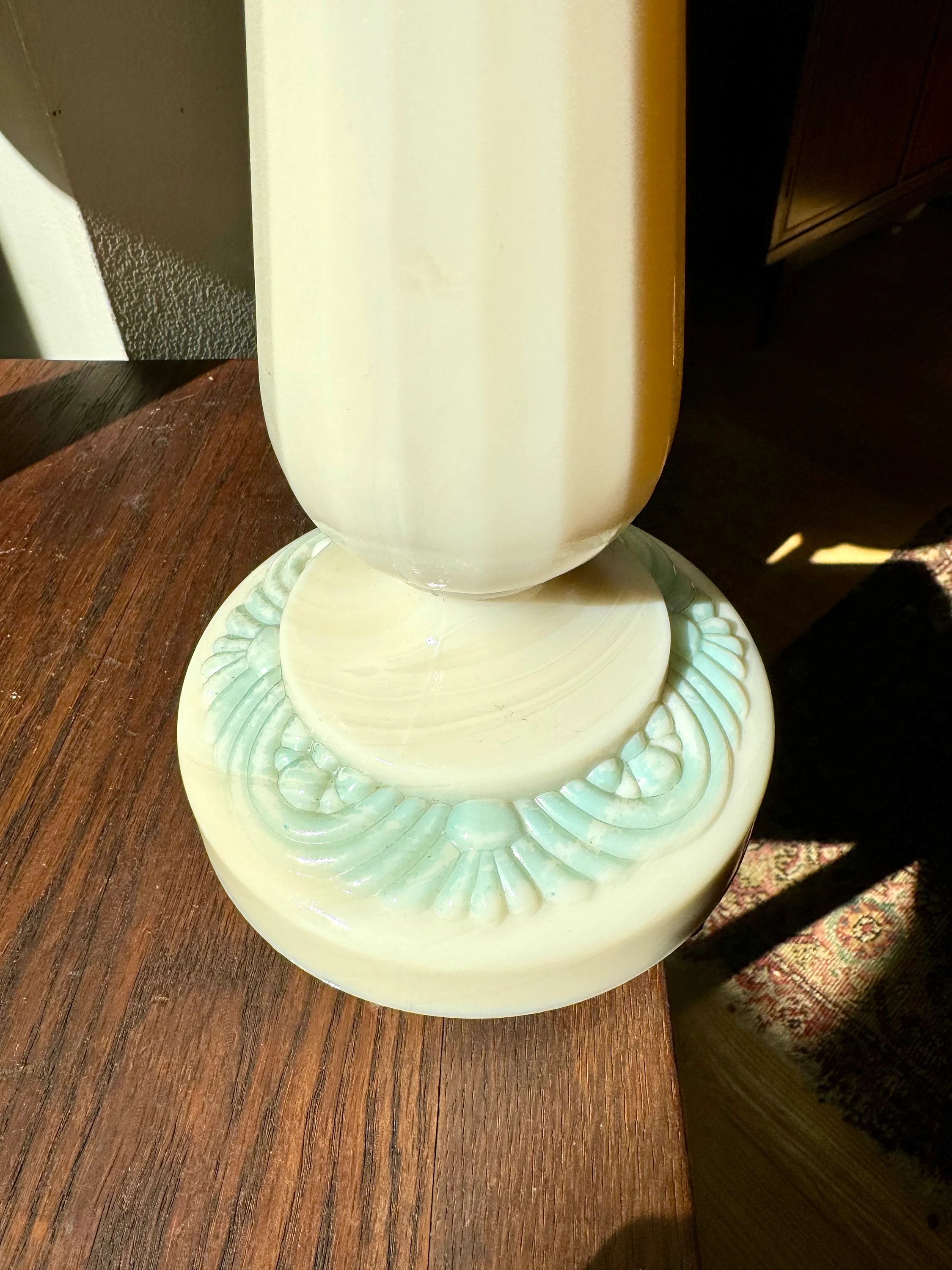 Vintage Pair of Aladdin Alacite Lamps | Ivory Alacite Matching Lamps | Art Deco Alacite Lamps | Ivory and Green Table Lamps | Shades Not Inc