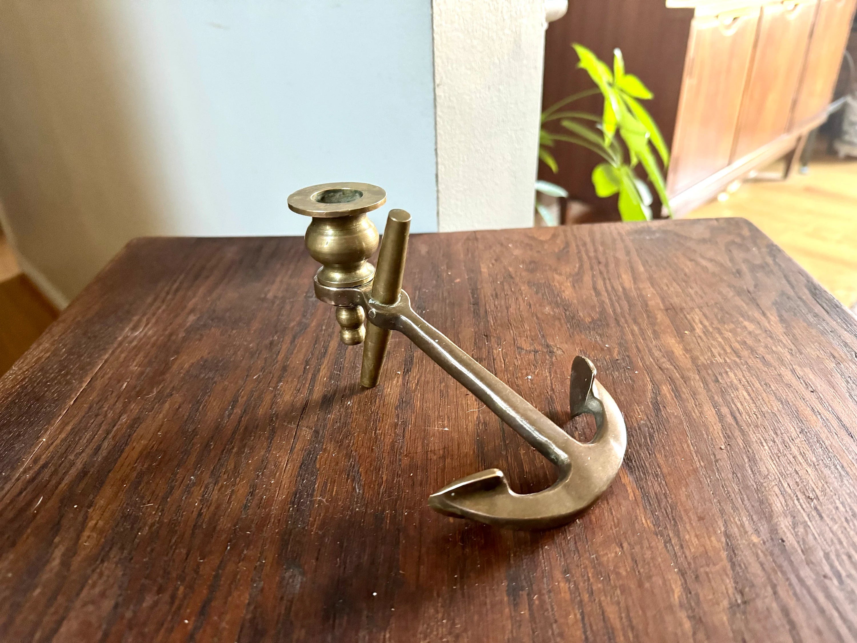 Solid Brass Yachtsman Anchor Candle Holder| Vintage Brass Boat Anchor Candlestick | Brass Nautical Decor | Beach House Decor | Cottage Decor