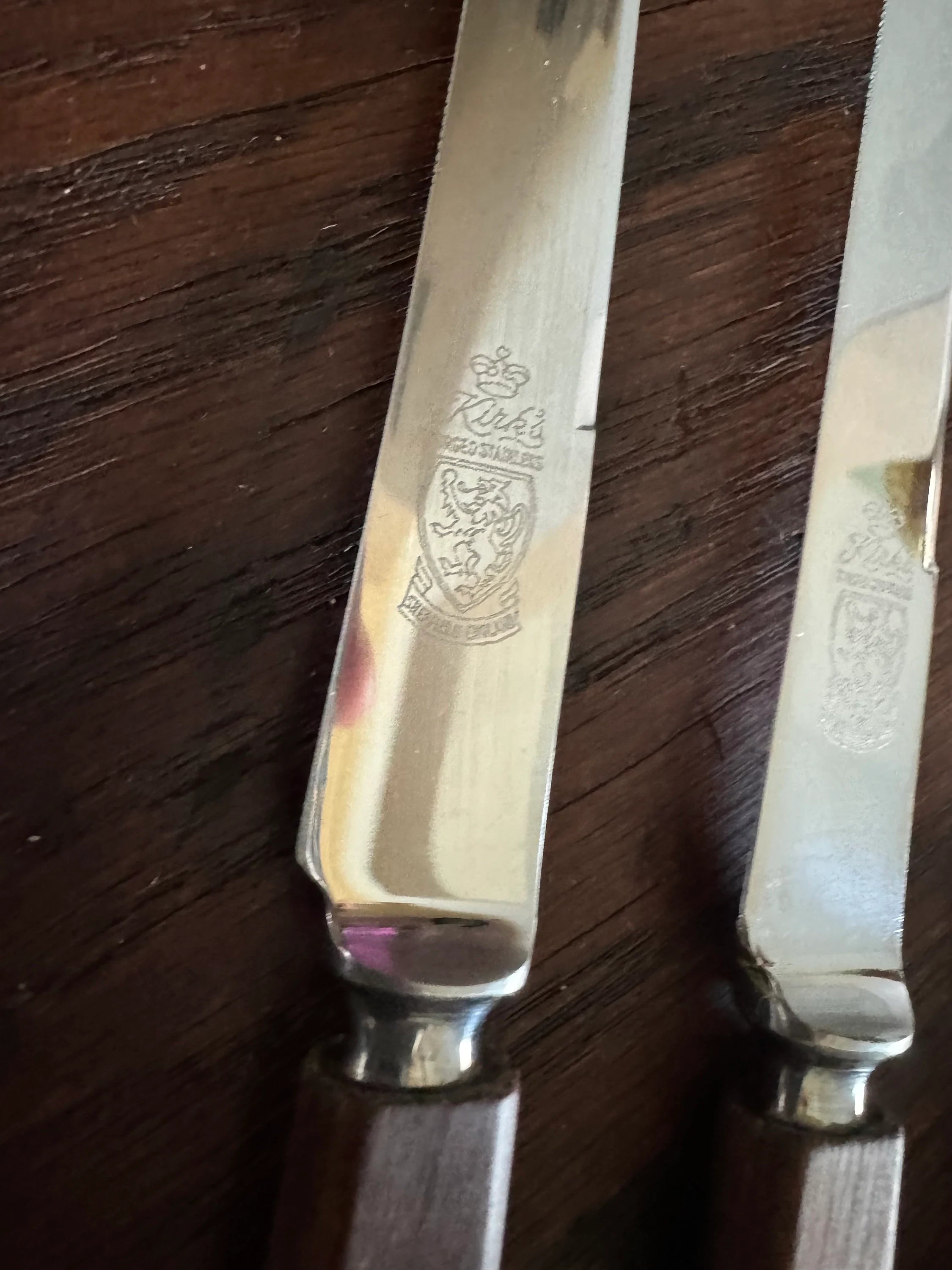 Set of 6 Kirk's Forged Stainless Steel Steak Knifes| Vintage F A Kirk Steak Knives| Made in England Steak Knife Set | Wood Handle Sheffield