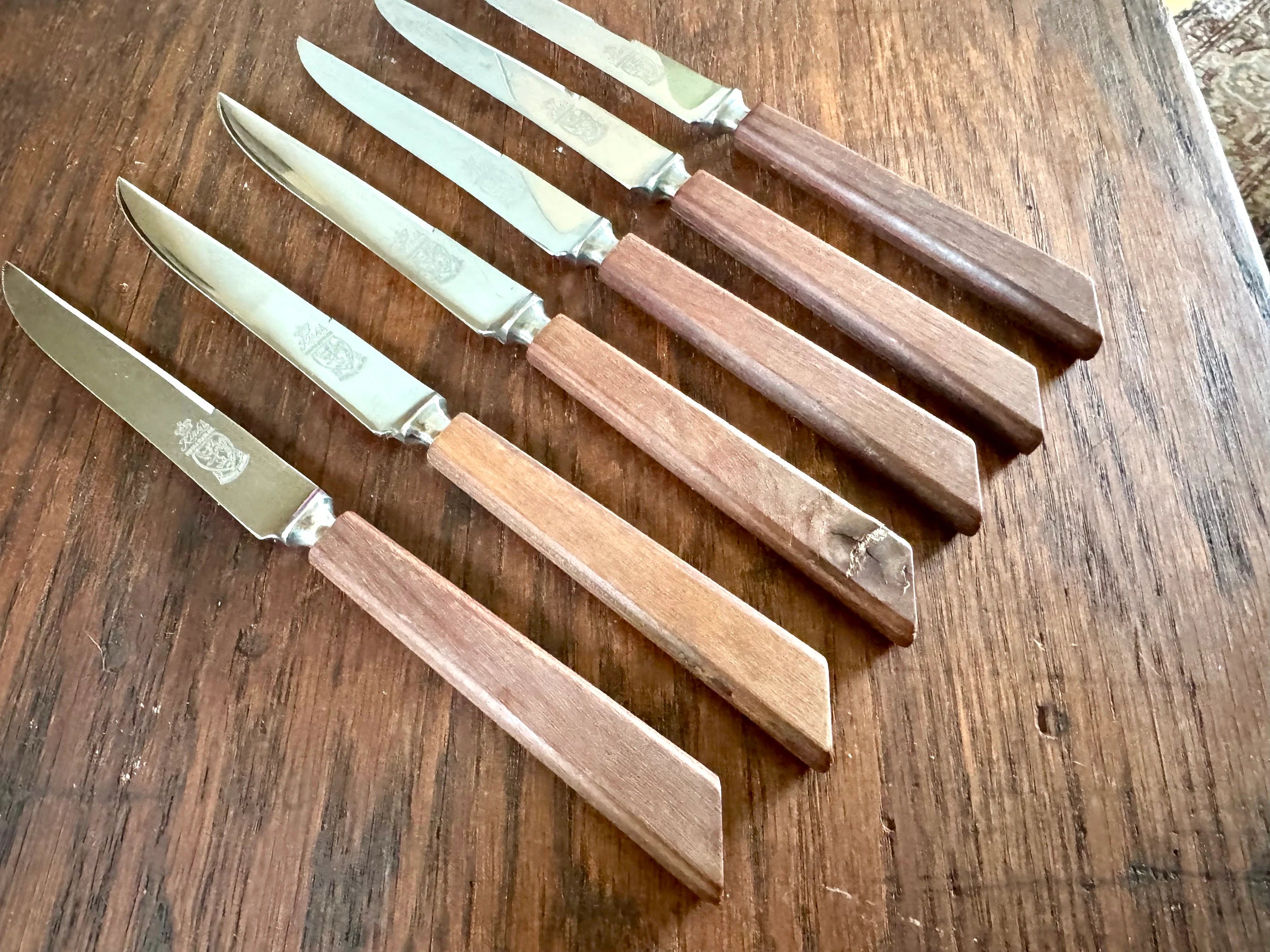 Set of 6 Kirk's Forged Stainless Steel Steak Knifes| Vintage F A Kirk Steak Knives| Made in England Steak Knife Set | Wood Handle Sheffield