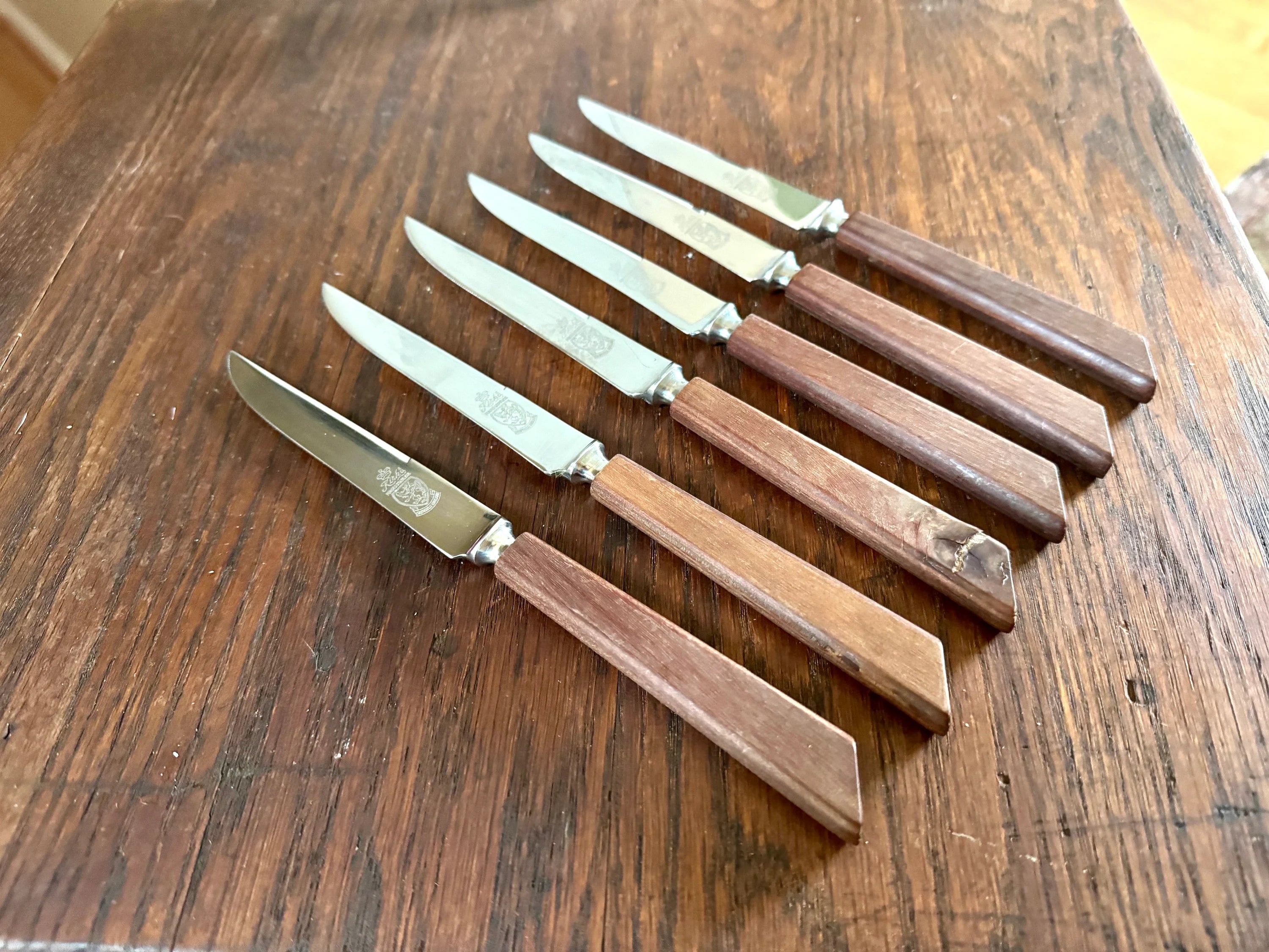 Set of 6 Kirk's Forged Stainless Steel Steak Knifes| Vintage F A Kirk Steak Knives| Made in England Steak Knife Set | Wood Handle Sheffield
