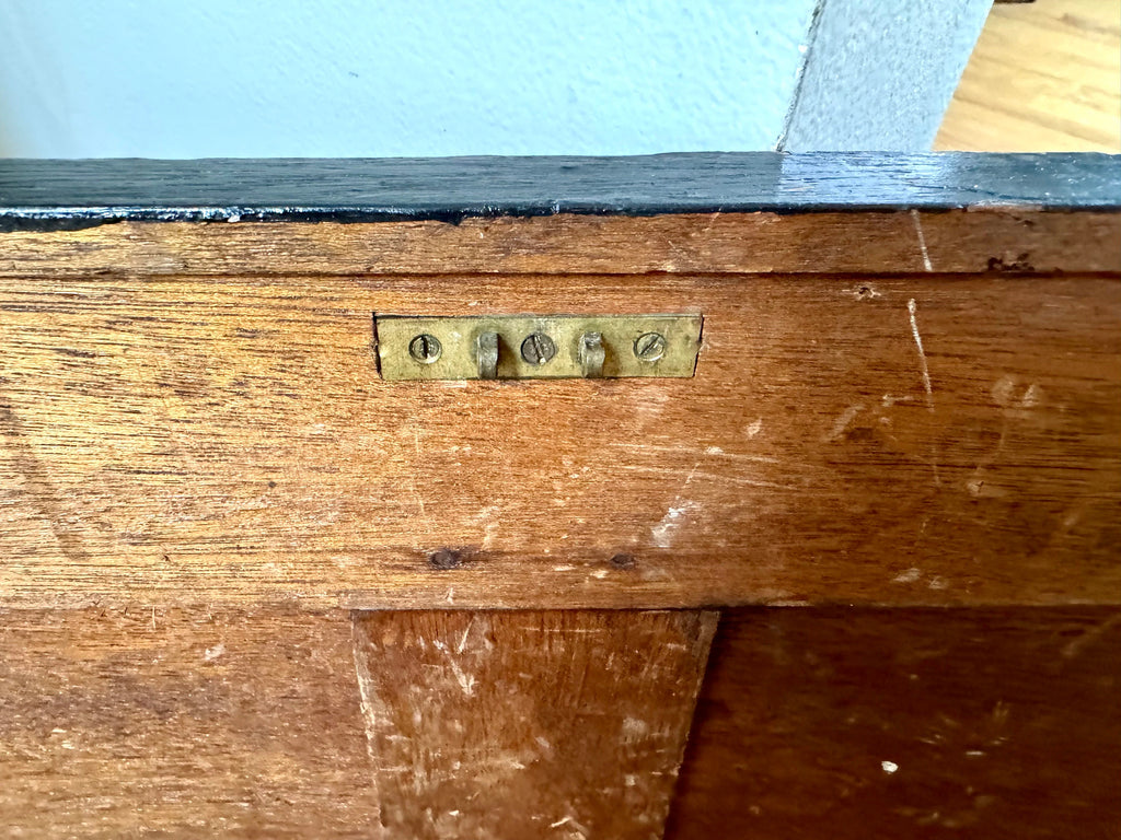 Early Wood Carpenter's Tool Chest | Distressed Rolling Wood Tool Trunk | Vintage Rustic Black Wood Box | Rustic Coffee Table | Rustic Storage