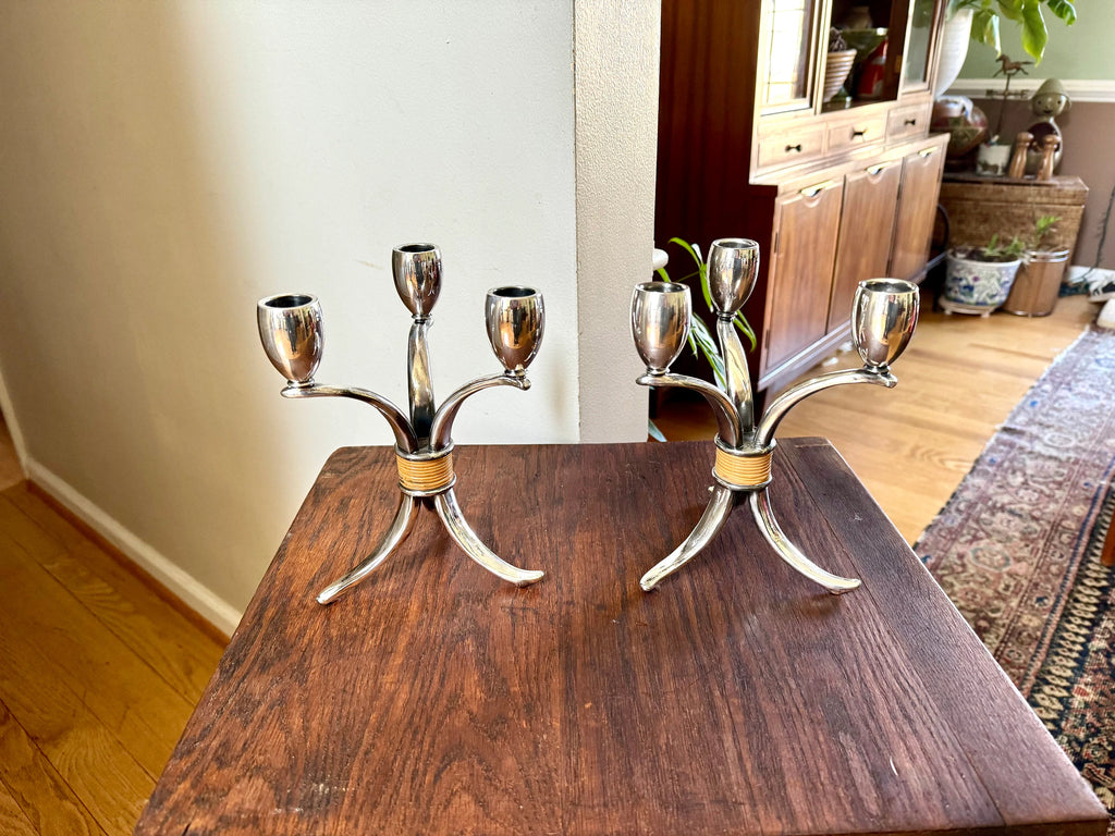 Vintage Pair of Rogers Bros. "Flair" Candlestick Holders | MCM Candle Holders | Tripod Candlestick Holders | 1847 Roger Bros. Candle Holders