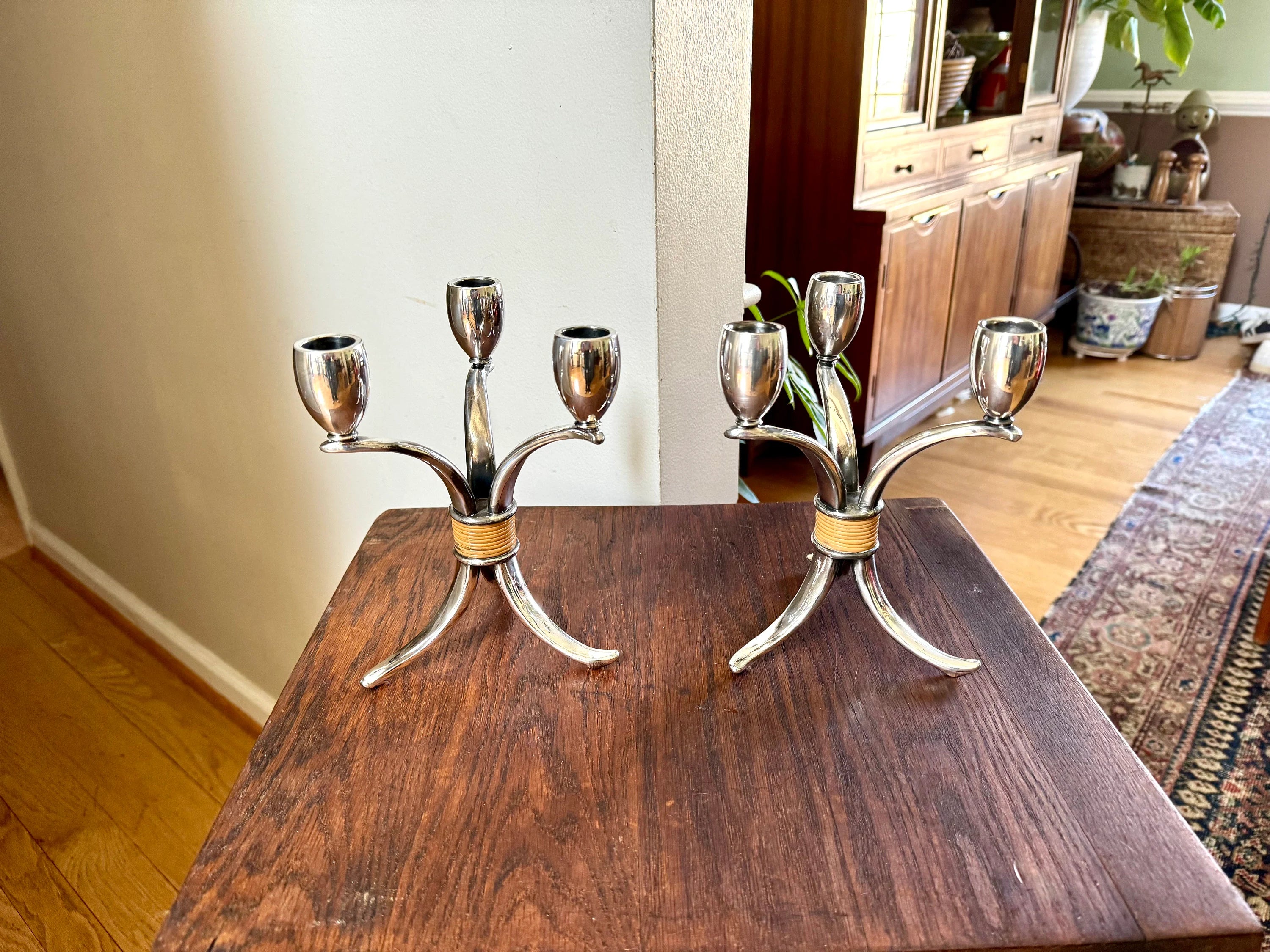 Vintage Pair of Rogers Bros. "Flair" Candlestick Holders | MCM Candle Holders | Tripod Candlestick Holders | 1847 Roger Bros. Candle Holders