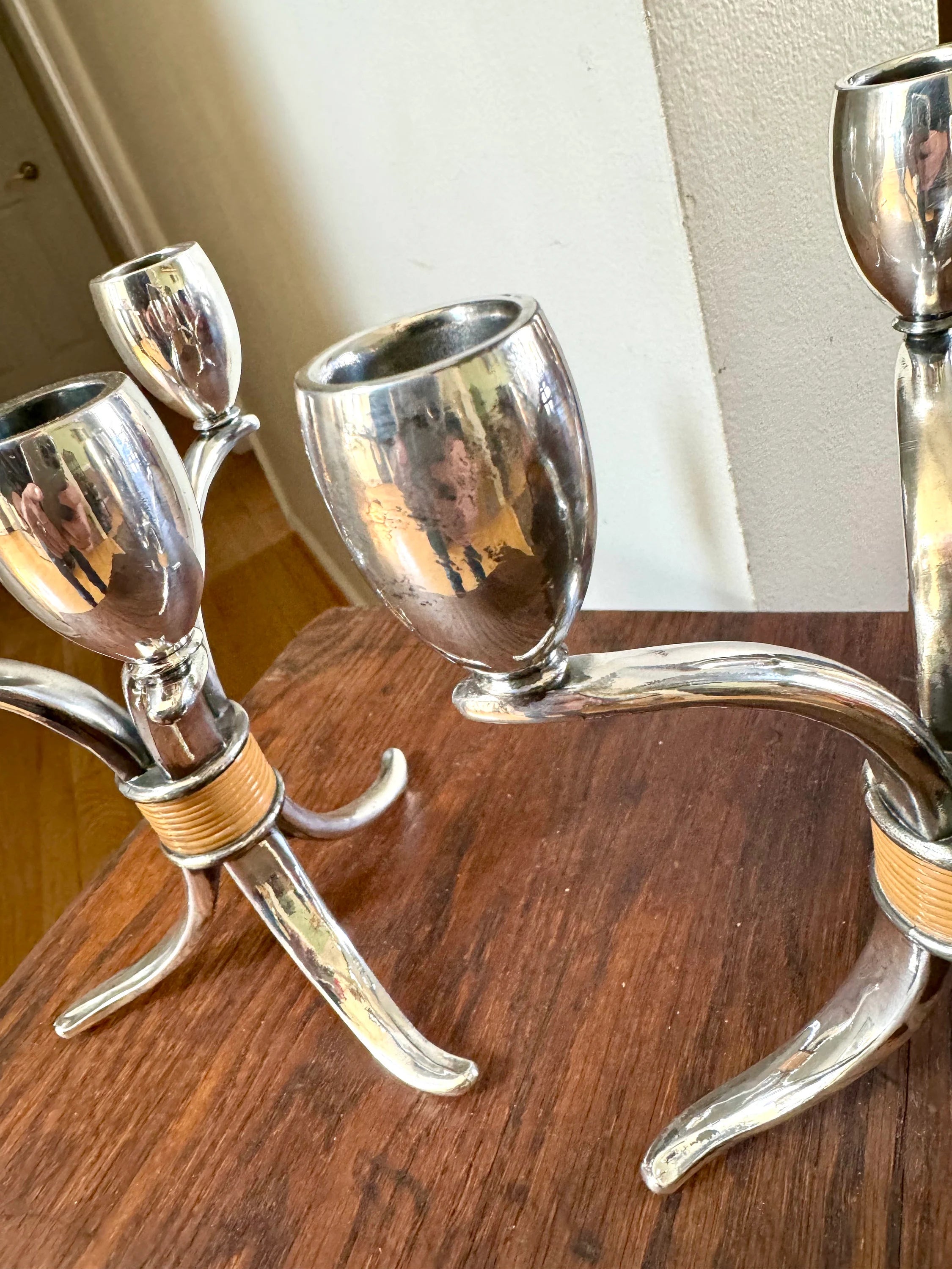 Vintage Pair of Rogers Bros. "Flair" Candlestick Holders | MCM Candle Holders | Tripod Candlestick Holders | 1847 Roger Bros. Candle Holders