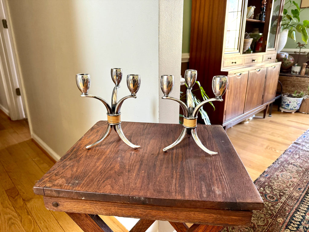Vintage Pair of Rogers Bros. "Flair" Candlestick Holders | MCM Candle Holders | Tripod Candlestick Holders | 1847 Roger Bros. Candle Holders