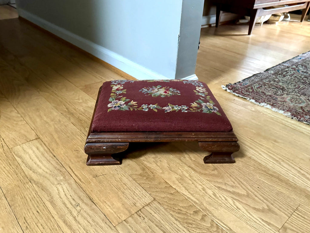 Farmhouse Decor | Distressed Needlepoint Ottoman