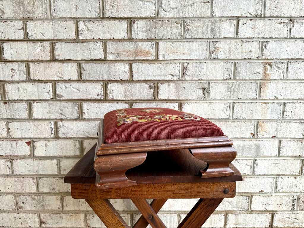 Farmhouse Decor | Distressed Needlepoint Ottoman