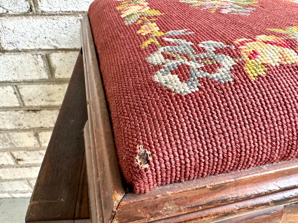 Farmhouse Decor | Distressed Needlepoint Ottoman