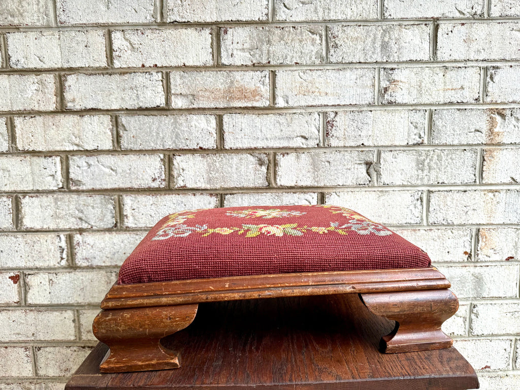 Farmhouse Decor | Distressed Needlepoint Ottoman
