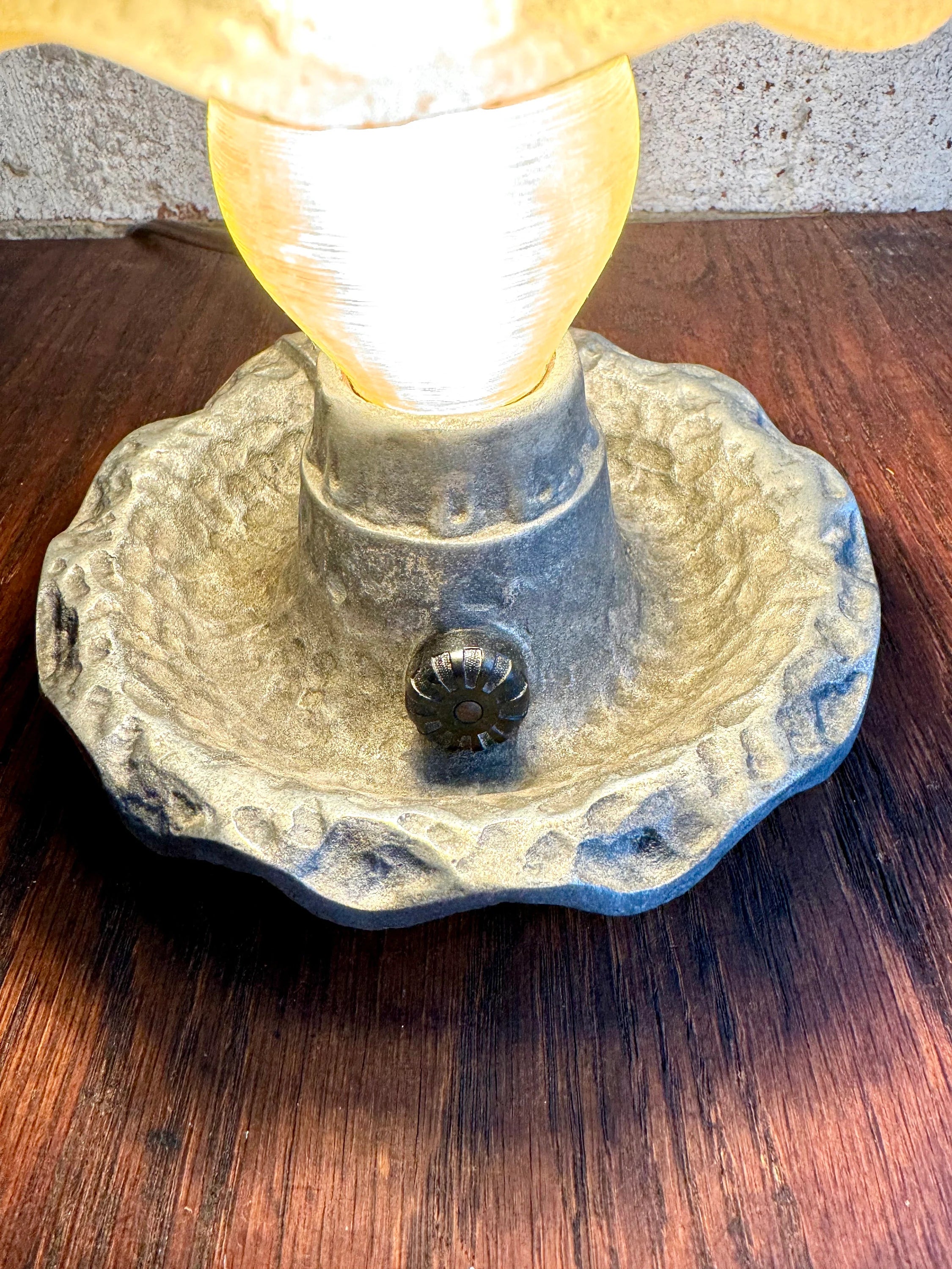 Small Fairytale Desk Lamp | Vintage Glass Shade Small Craftsman Lamp | Arts and Crafts Style Antique Lamp | Aluminum Night Light