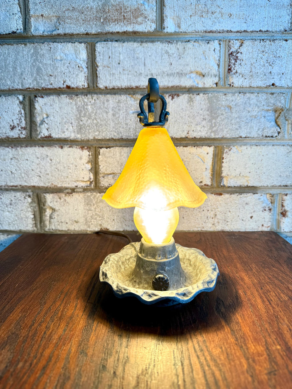Small Fairytale Desk Lamp | Vintage Glass Shade Small Craftsman Lamp | Arts and Crafts Style Antique Lamp | Aluminum Night Light