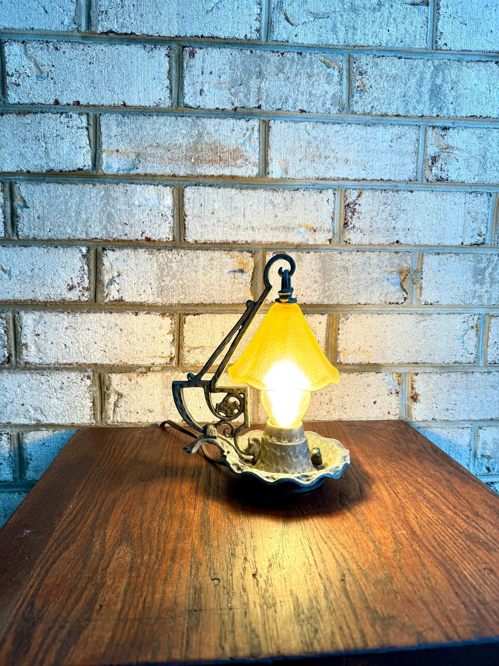 Small Fairytale Desk Lamp | Vintage Glass Shade Small Craftsman Lamp | Arts and Crafts Style Antique Lamp | Aluminum Night Light