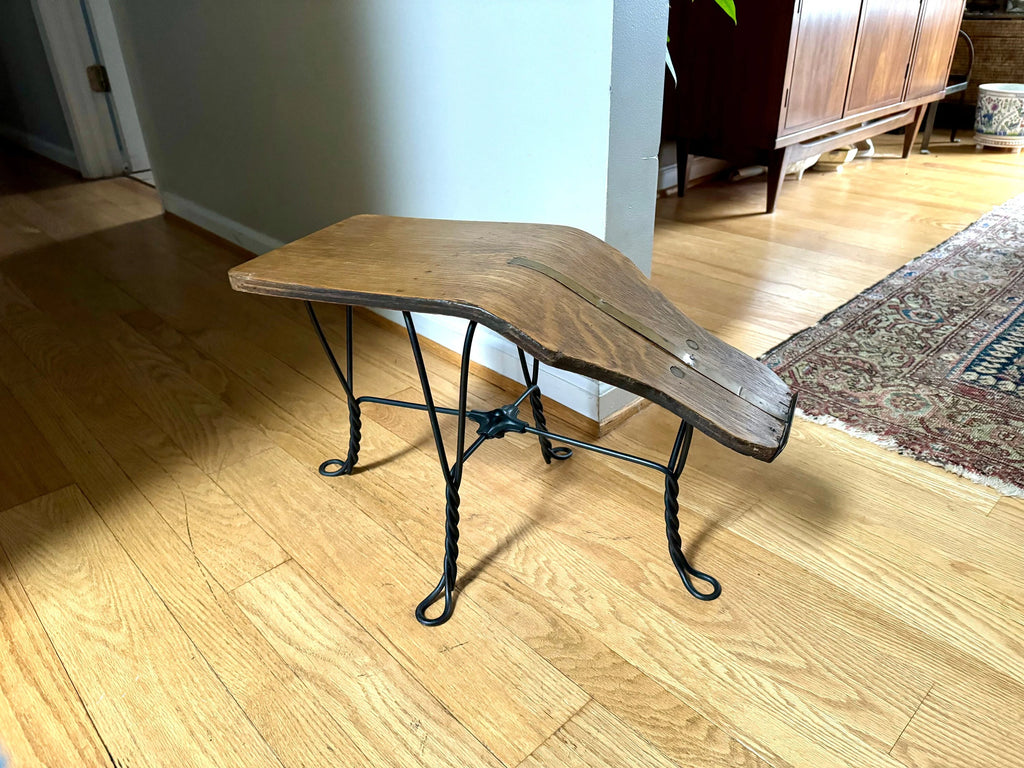 Antique Oak and Wrought Iron Gobbler's Bench | Bentwood Gobblers Shine Sizing Stool | Wood Shoe Shining Bench | Shoe Sizing Bench
