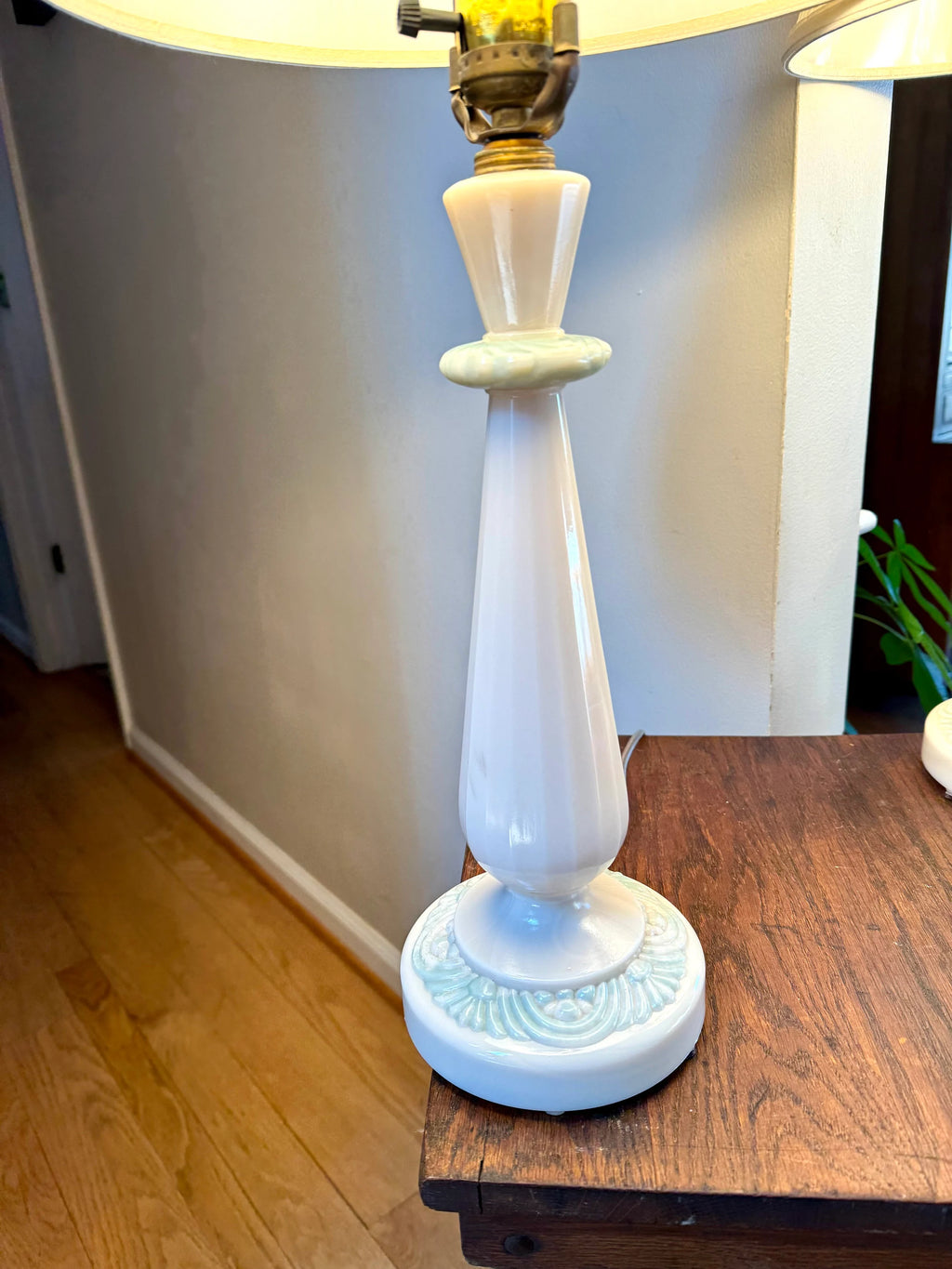 Vintage Pair of Aladdin Alacite Lamps | Ivory Alacite Matching Lamps | Art Deco Alacite Lamps | Ivory and Green Table Lamps | Shades Not Inc